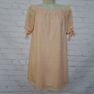 Sequin Hearts Romantic Feminine Lace Off The Shoulder Mini Dress Size Small